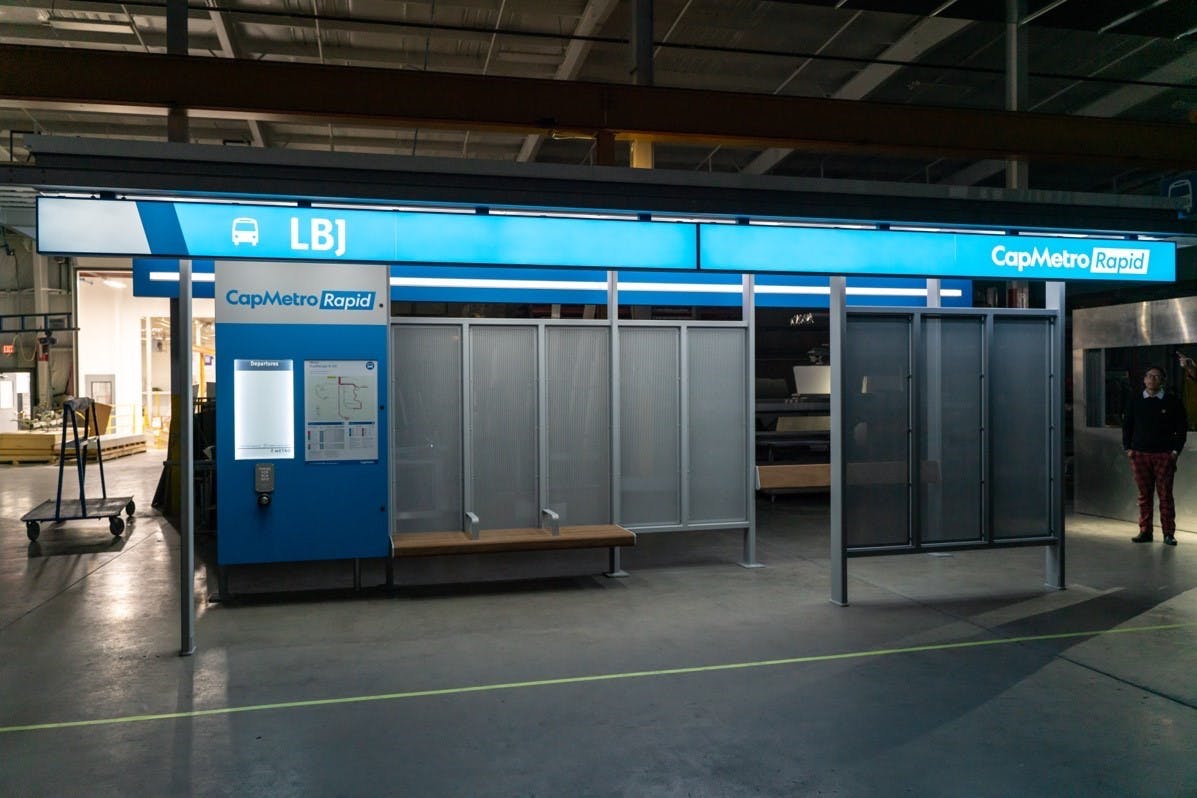 CapMetro began installment of first two Rapid shelters for Expo Center and Pleasant Valley lines.