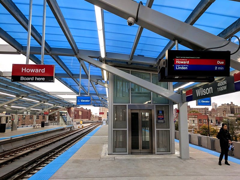 An elevator to the platform at CTA's Wilson Station.