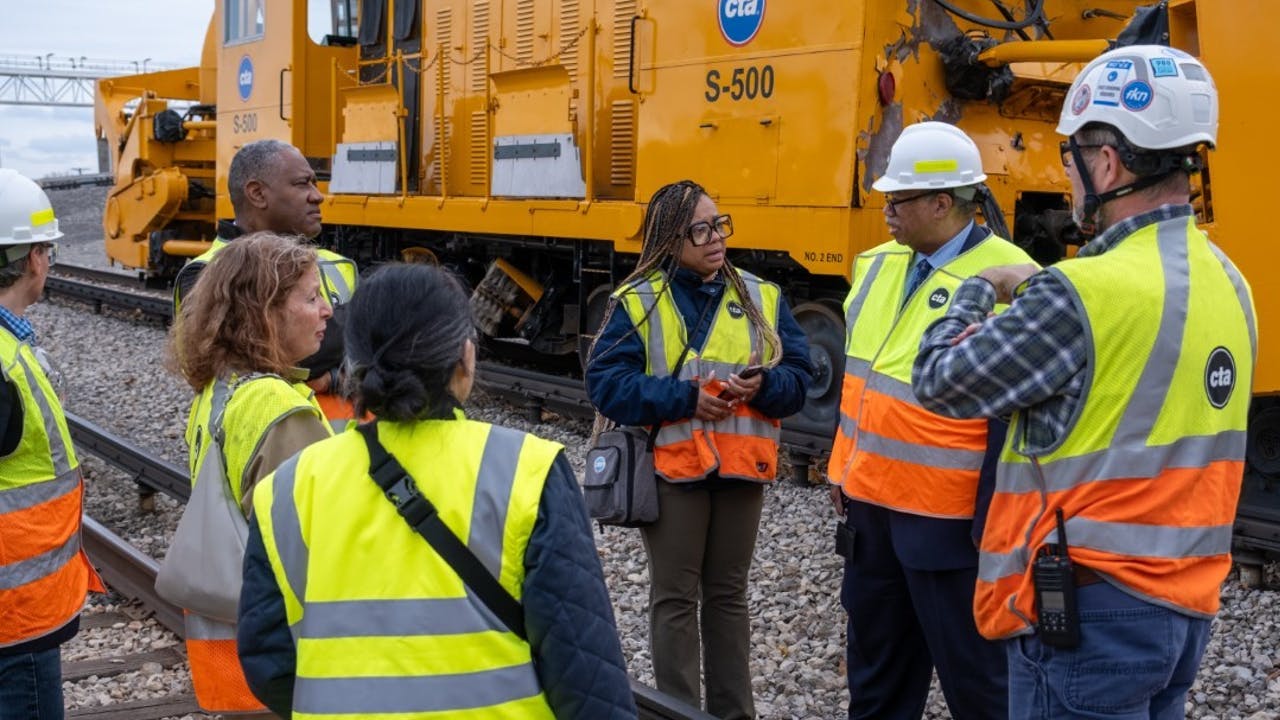 CTA President Carter meets with operations and safety staff at the site of the Nov. 16 incident on the Yellow Line tracks near Howard station..