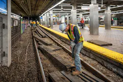 Crews performed tie replacement work during the Green Line shutdown. Crews performed tie replacement work during the Green Line shutdown.
