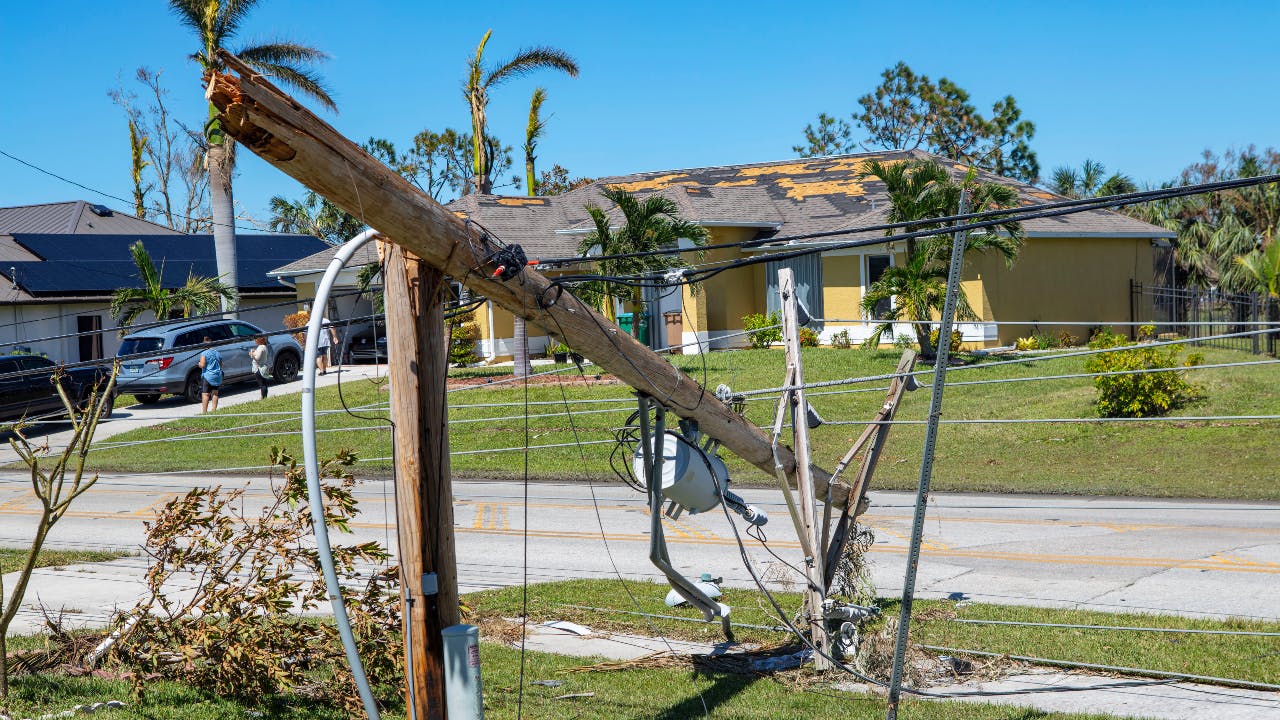 Downed power lines in Cape Coral Florida after Hurricane Ian passed through.
