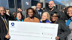 FTA Administrator Nuria Fernandez presenting the $317 million check in funding to SEPTA. FTA Administrator Nuria Fernandez presenting the $317 million check in funding to SEPTA.
