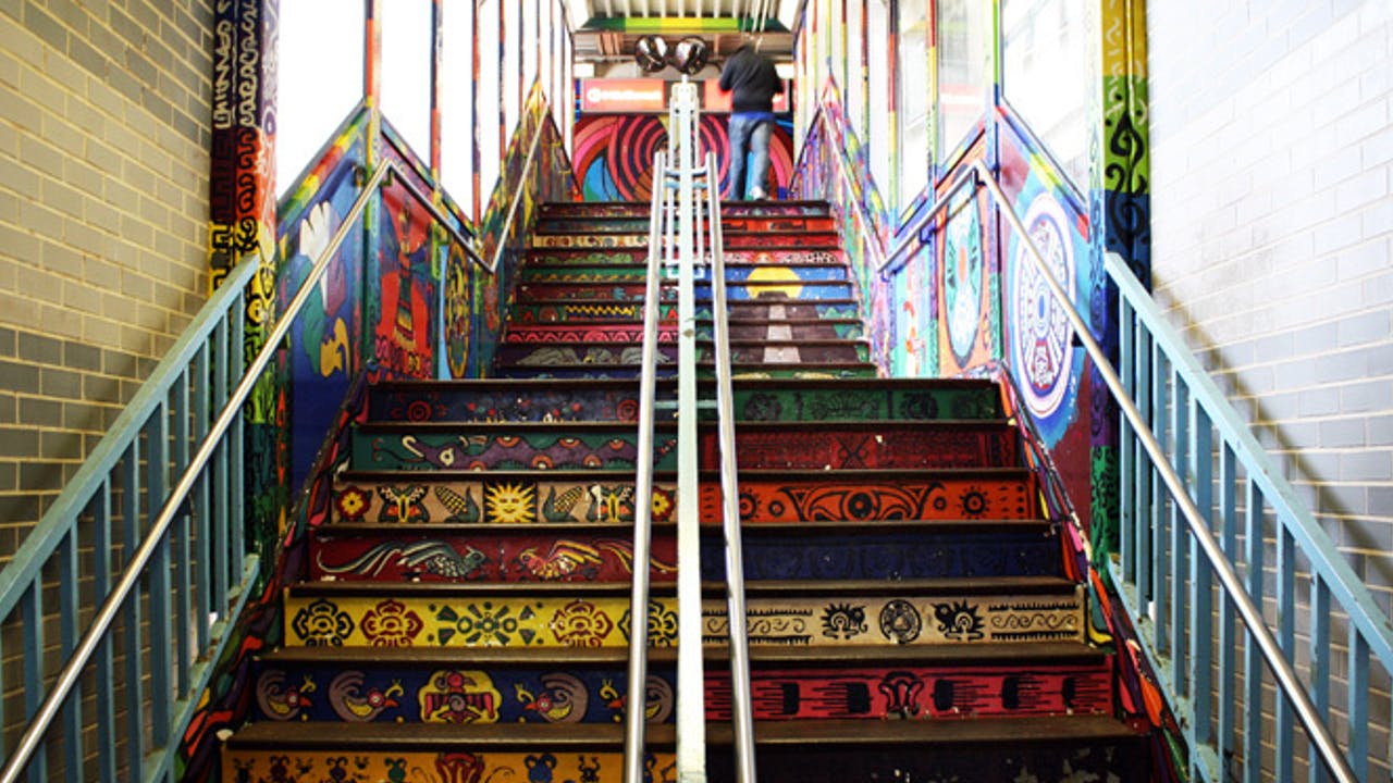 Art on CTA's 18th Station stairwell.