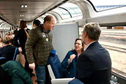 Colorado Gov. Jared Polis, Colorado leaders ride inspection train from Denver to Longmont, Colo. Colorado Gov. Jared Polis, Colorado leaders ride inspection train from Denver to Longmont, Colo.