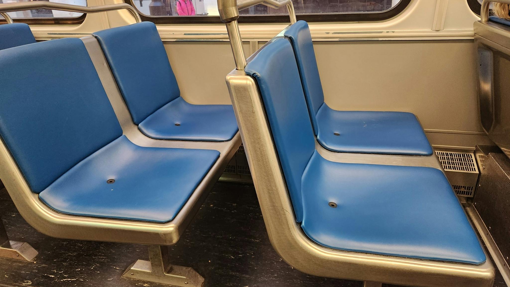 New vinyl seats in a DART light-rail vehicle.