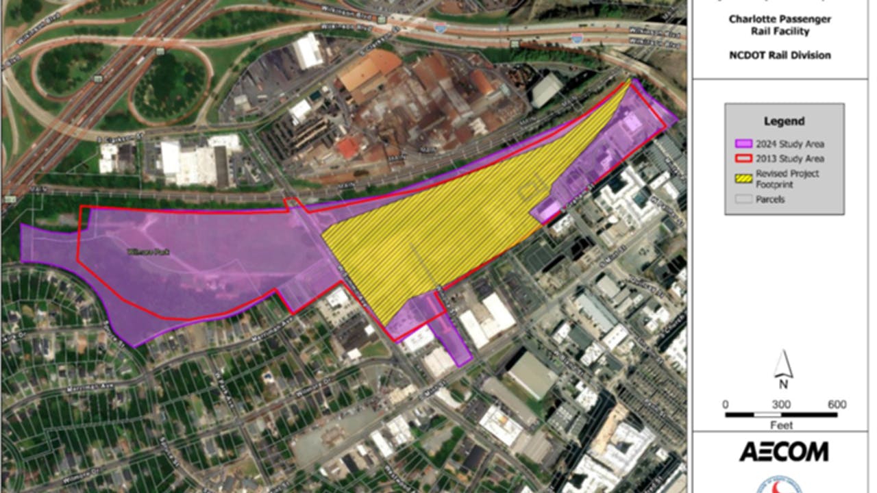 &NegativeMediumSpace;Revised design plans for the Charlotte Passenger Rail Facility in South End, N.C.. that does not cross Summit Avenue.