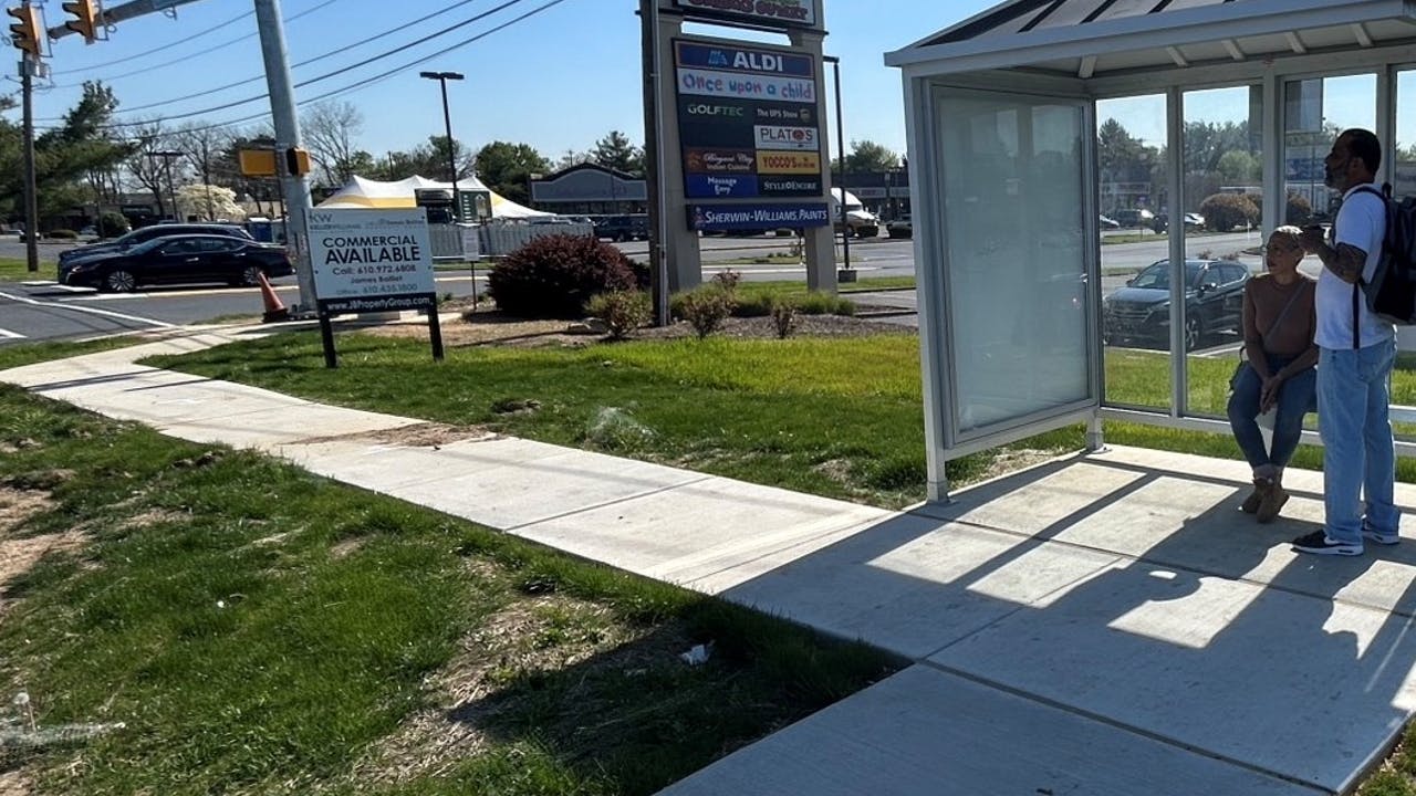 A bus shelter on Catty Road.