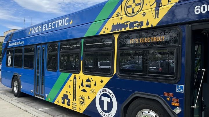 A Lawrence Transit electric bus.