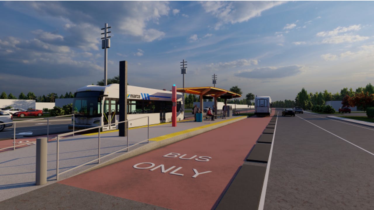Rendering of potential center-running station design for MARTA Rapid Southlake.