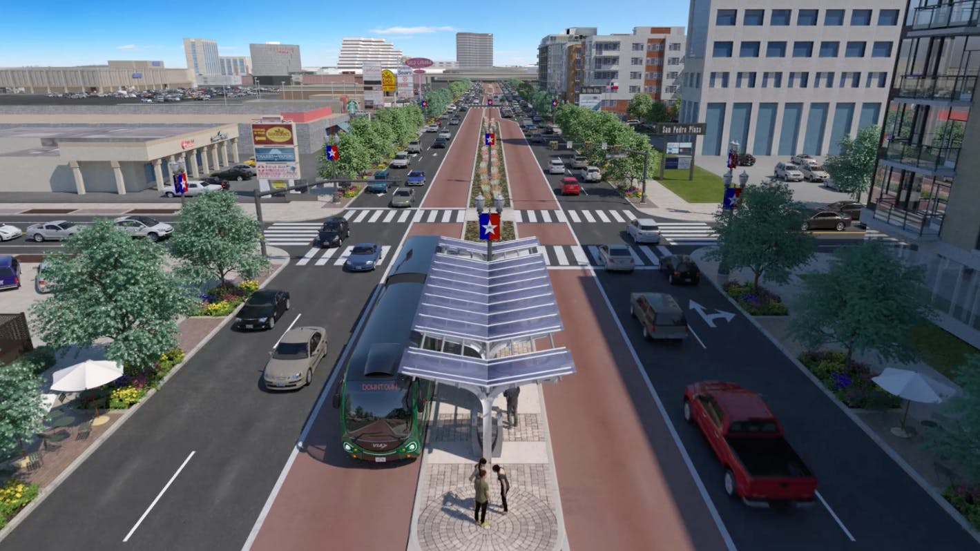 A rendering of the VIA Metropolitan Transit's rapid transit project known as the Green Line.