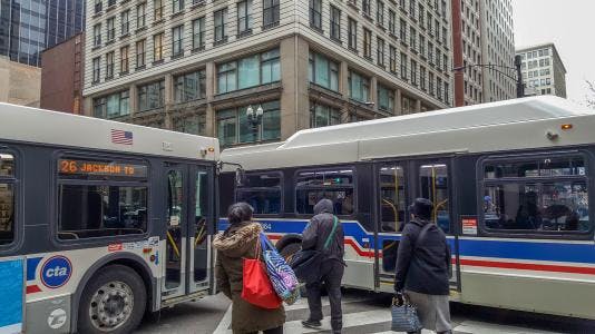 Traffic jam in the downtown loop business district in Chicago.