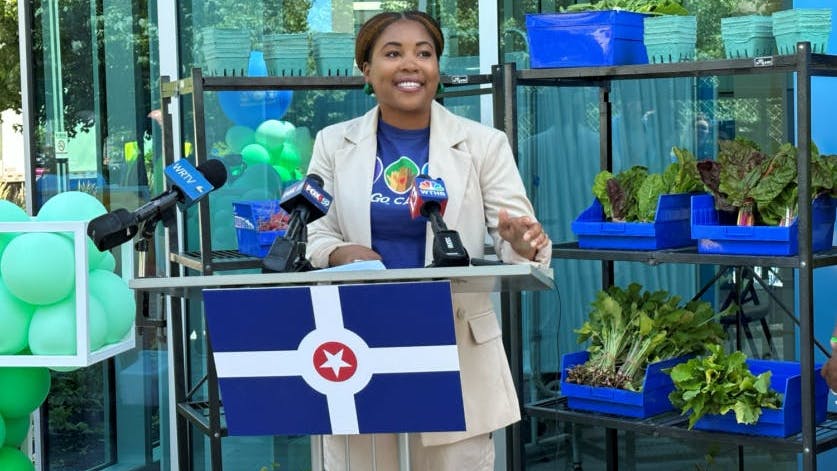 IndyGo Chief Public Affairs Officer Lesley Gordon at the June 13 Food in Transit launch event.