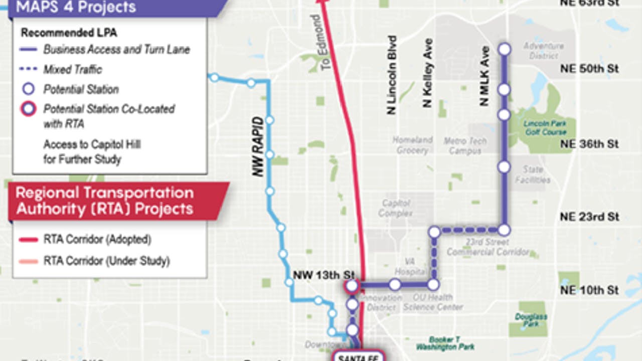 Oklahoma City Council voted to approve a 17-mile route for the new MAPS 4 BRT corridor in northeast and south Oklahoma City, Okla.