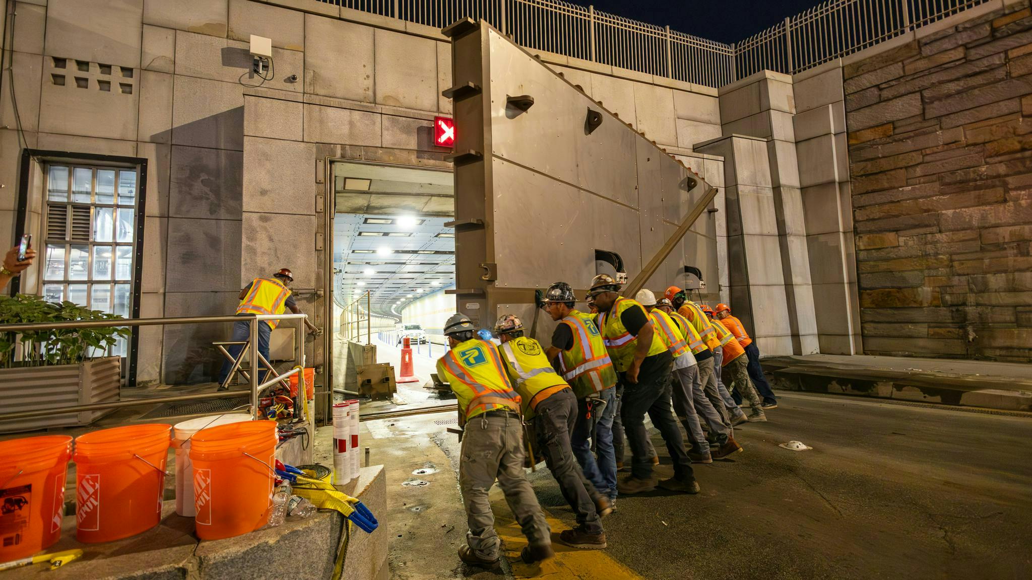 MTA tests Hugh L. Carey and Queens Midtown Tunnels flood doors.