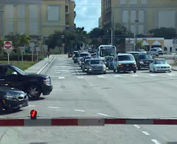 Traffic congestion during a traffic signal preemption triggered by train arrivals. Traffic congestion during a traffic signal preemption triggered by train arrivals.