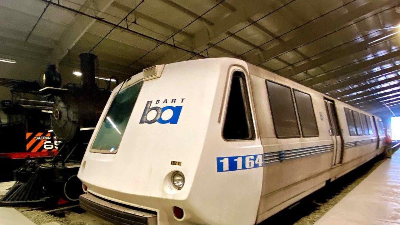 BART delivers first of three decommissioned legacy fleet cars to Western Railway Museum.