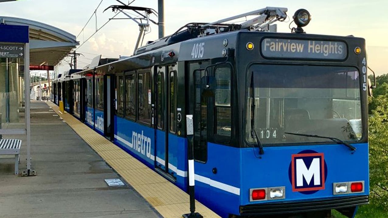 St. Louis Metro installs MetroLink security gates to access station platform at Emerson Park MetroLink Station.
