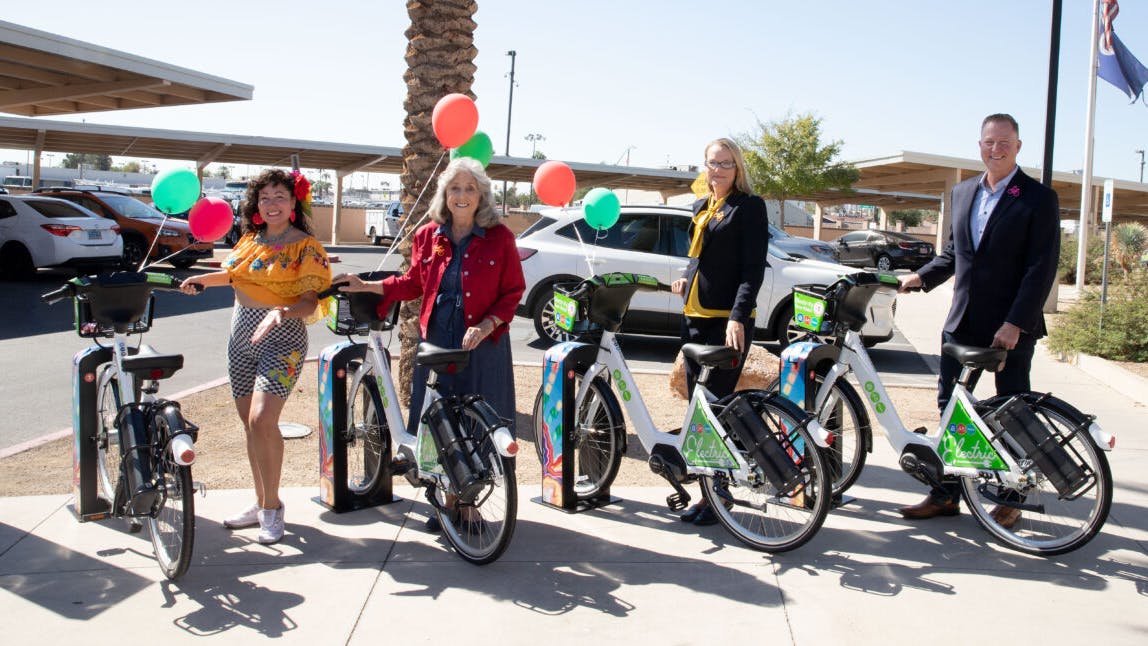 The expansion of the bike share program includes 37 new electric bikes and 24 docks across six new stations in the RTC service area.