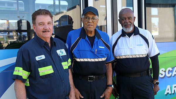 ECAT Bus Operator Willie Carter, Jr., ECAT Transportation Supervisor Ken Edgerton and ECAT Maintenance Technician Alan Wise are celebrating their long-term anniversaries with the agency this year.