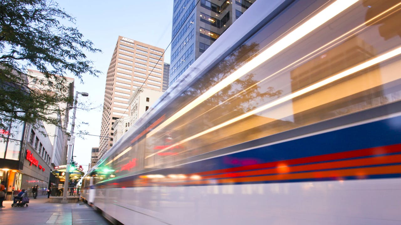 A rendering of a Denver RTD train.