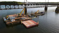 Amtrak's removal of the 10 piers prepares for the construction phase of two new bridges that will replace the existing two-track Susquehanna River Bridge. Amtrak's removal of the 10 piers prepares for the construction phase of two new bridges that will replace the existing two-track Susquehanna River Bridge.