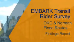 Embark has released the findings from its 2024 transit rider survey, which consisted of over 2,000 responses from Oklahoma City Fixed Route bus, RAPID NW bus rapid transit line and OKC Streetcar customers. Embark has released the findings from its 2024 transit rider survey, which consisted of over 2,000 responses from Oklahoma City Fixed Route bus, RAPID NW bus rapid transit line and OKC Streetcar customers.