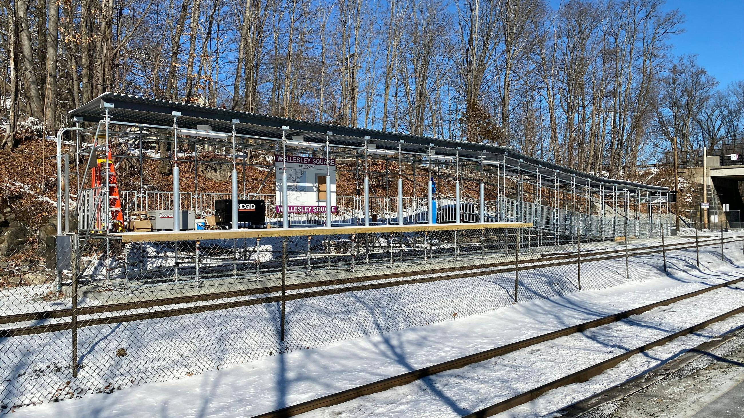 Outbound side of Wellesley Square Station featuring a new freestanding mini-high platform.