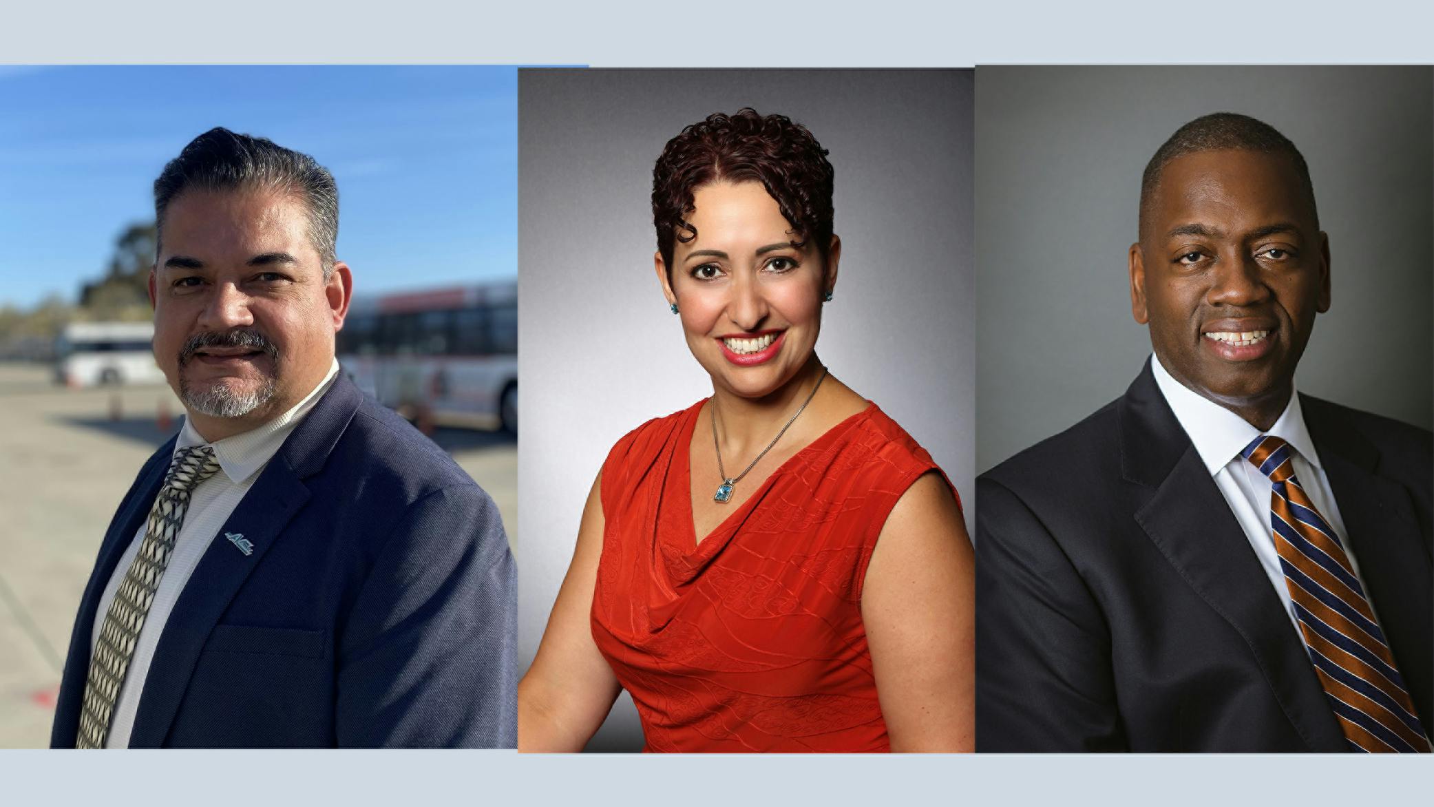 From left to right: LIT keynote speaker Salvador Llamas, chief operating officer of AC Transit and LIT&rsquo;s 2024 Member of the Year. LIT opening plenary keynote speaker, Mitch Savoie Hill. LIT closing plenary speaker, Gregory Bradley.