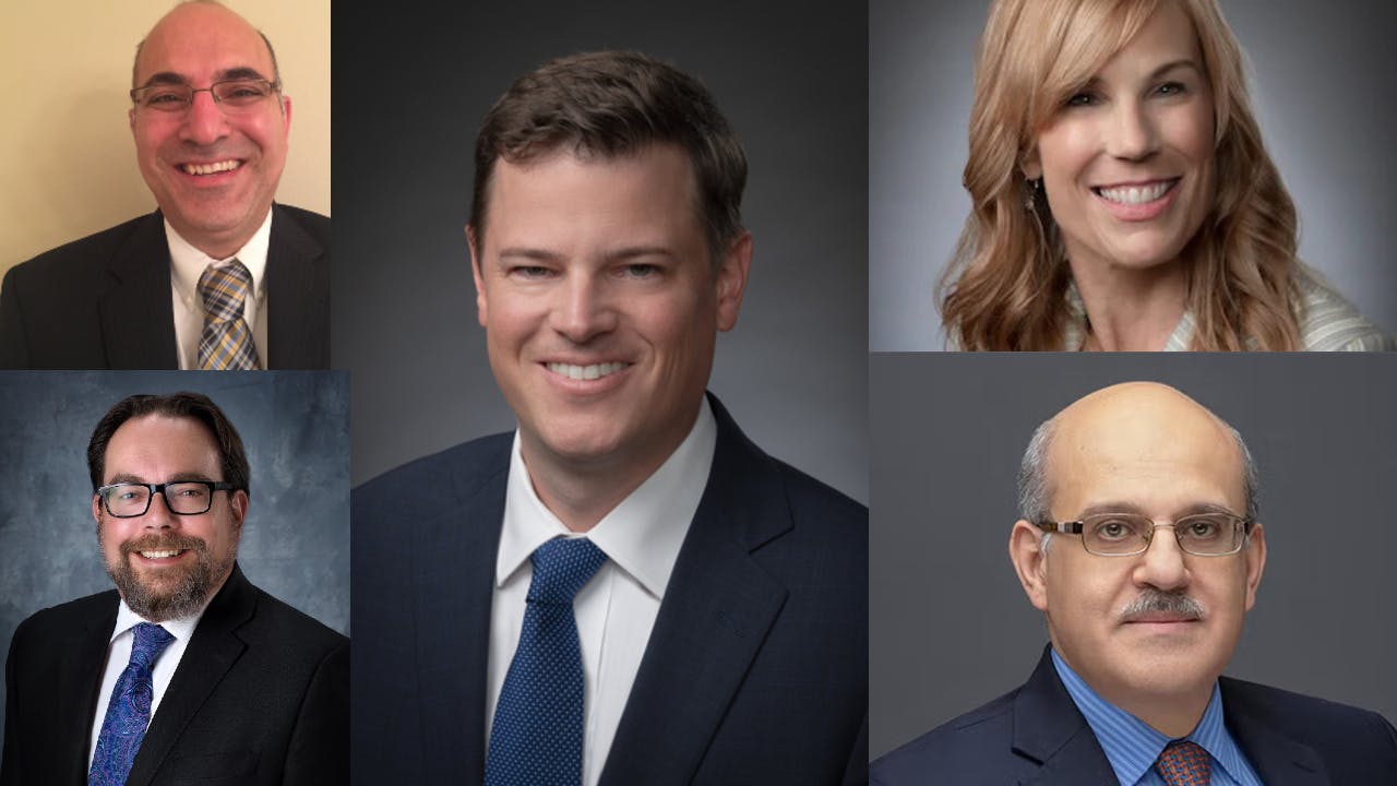 Fadi Chakbazof (top left), Ryan Adams (middle), Sandi Hill (top right), Francis Julien (bottom left), Khaled Shammout (bottom right).