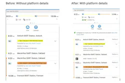 BART trip planner shows station and trip information with platform number on the right BART trip planner shows station and trip information with platform number on the right