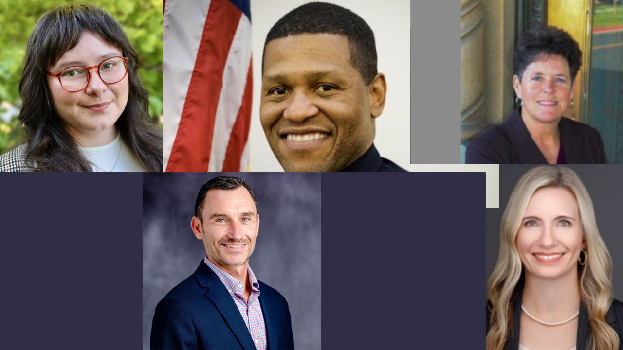 Felice Lavergne (top left), Bill Scott (top middle), Stacey Mortensen (top right), Jeff Hiott (bottom left), Kelly Mackey (bottom right).