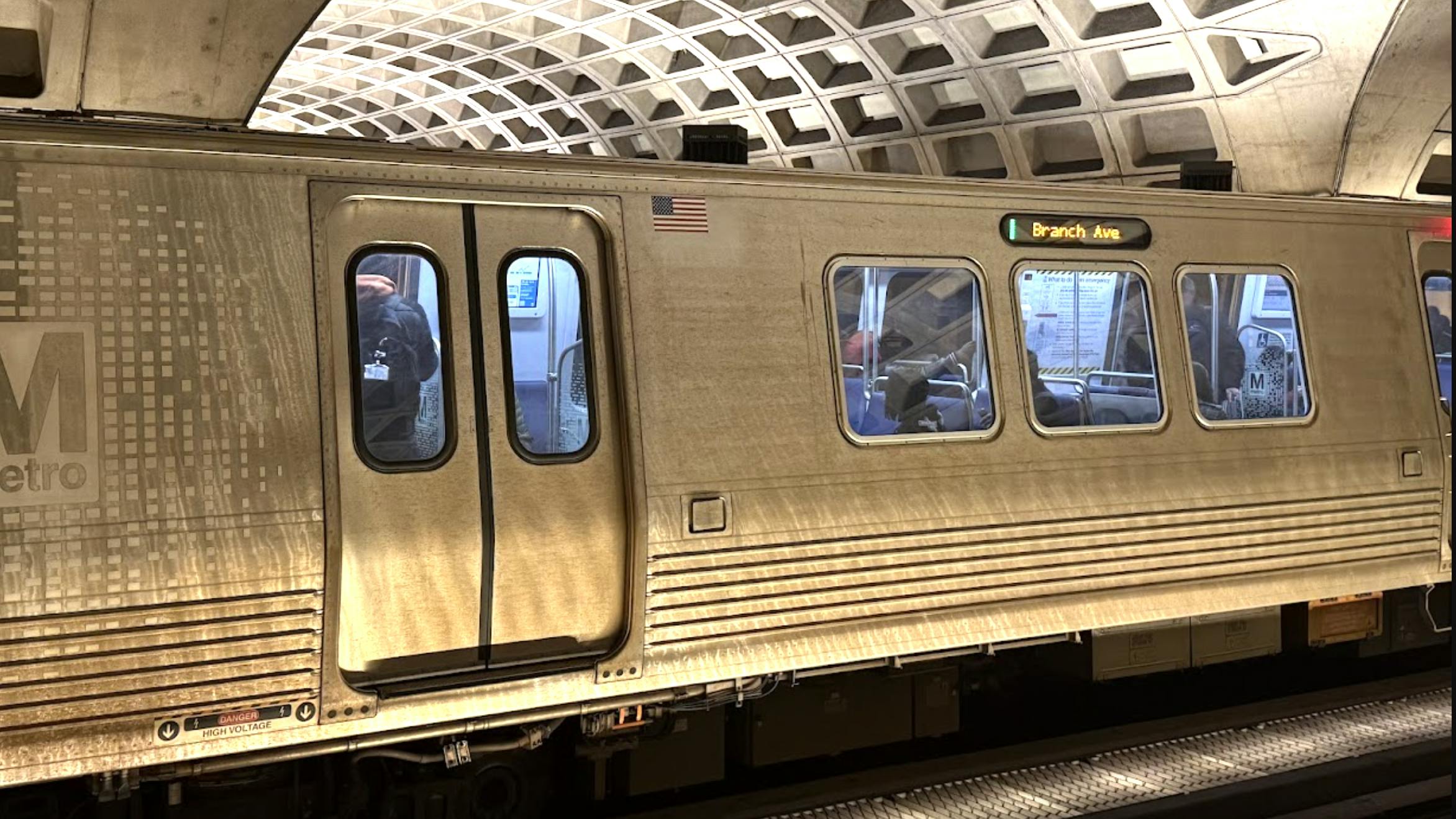 WMATA train parks at a station underground