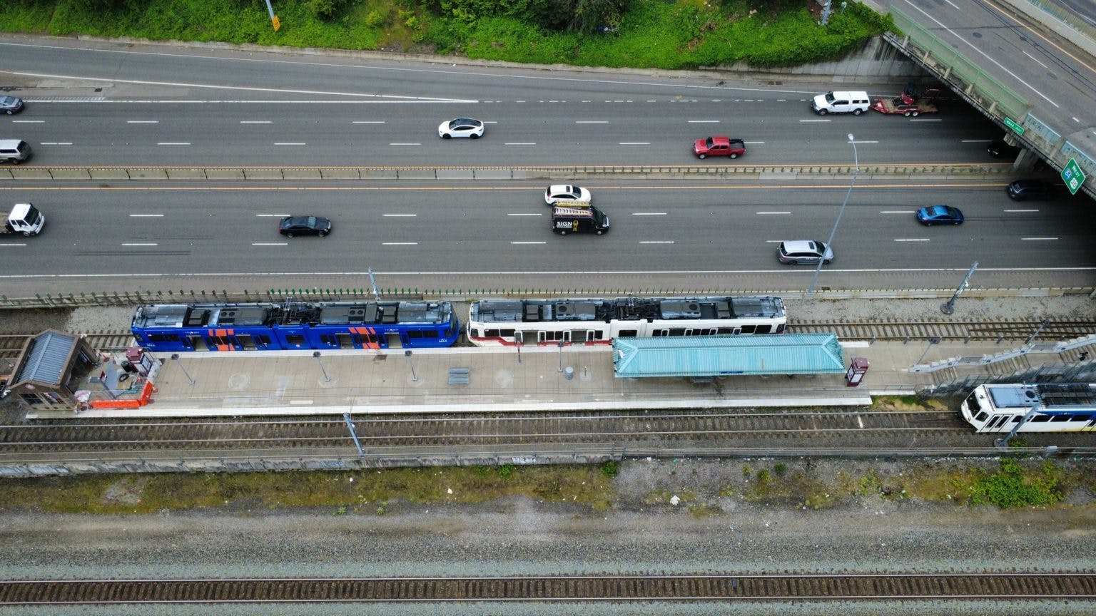 A drone shot of the NE 82nd Ave. MAX Station project.