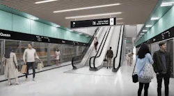 rendering of future queen station underground with escalators and platform doors rendering of future queen station underground with escalators and platform doors