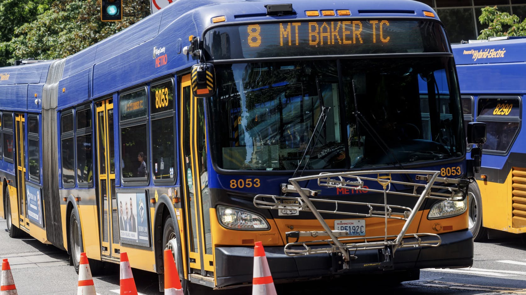 route 8 branded bus parks at a bus layover