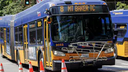 route 8 branded bus parks at a bus layover route 8 branded bus parks at a bus layover