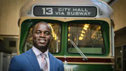 Philip Asabere in front of a SEPTA train. Philip Asabere in front of a SEPTA train.