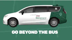 minivan with OnDemand Microtransit Service written on the side in green lettering with a green wrap around the back of the van minivan with OnDemand Microtransit Service written on the side in green lettering with a green wrap around the back of the van