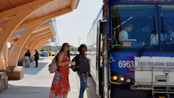 two people board a pace bus two people board a pace bus