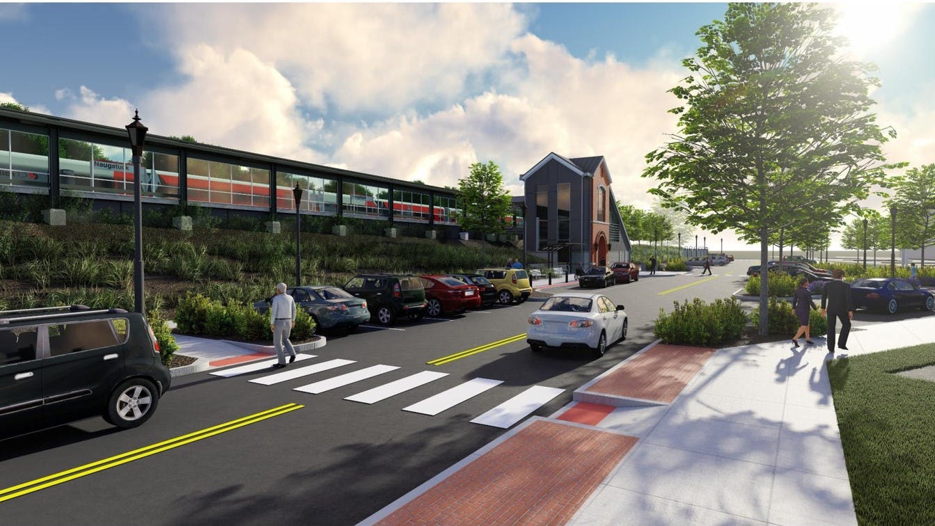 A rendering of the new train station in Naugatuck.