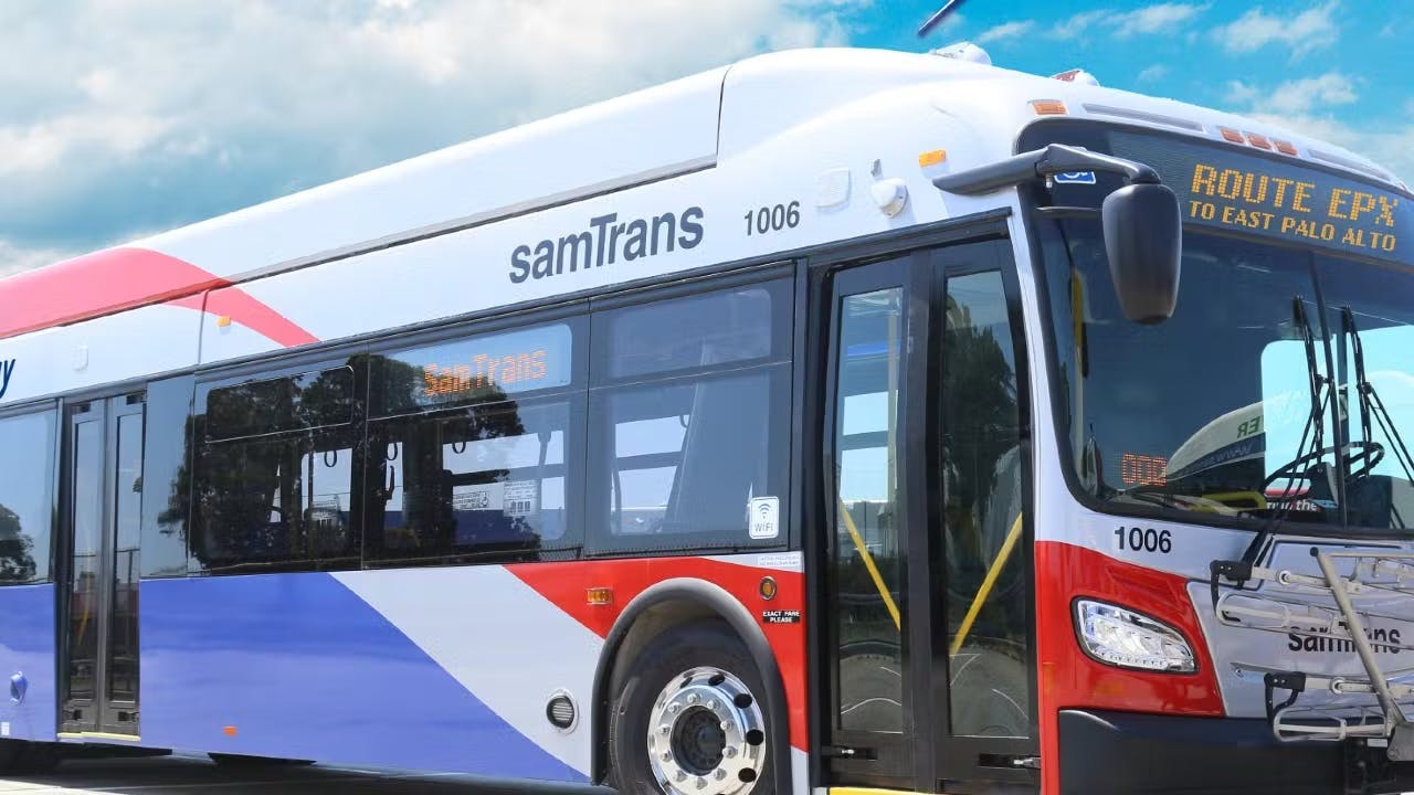 A SamTrans electric operates on a zero-emission express route.