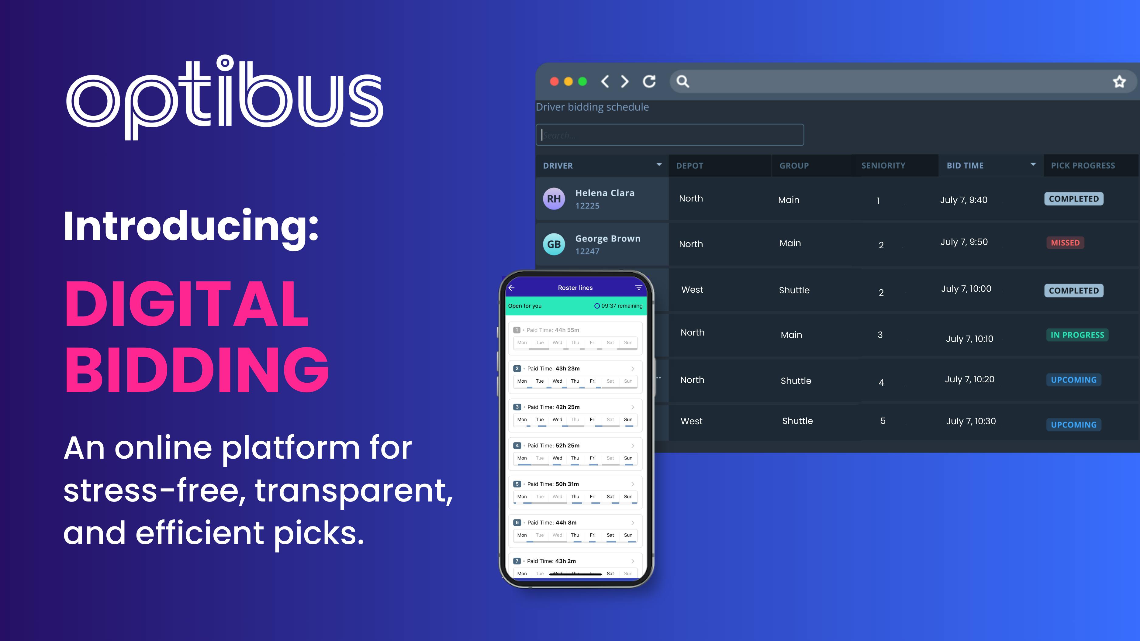 Optibus digital bidding graphic.
