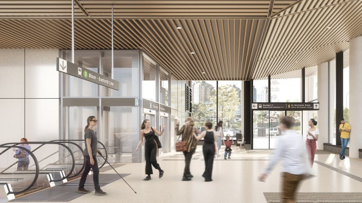 A rendering of Scarborough Center Station's entrance interior.