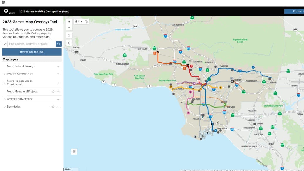 The image displays the GIS map created by L.A. Metro.