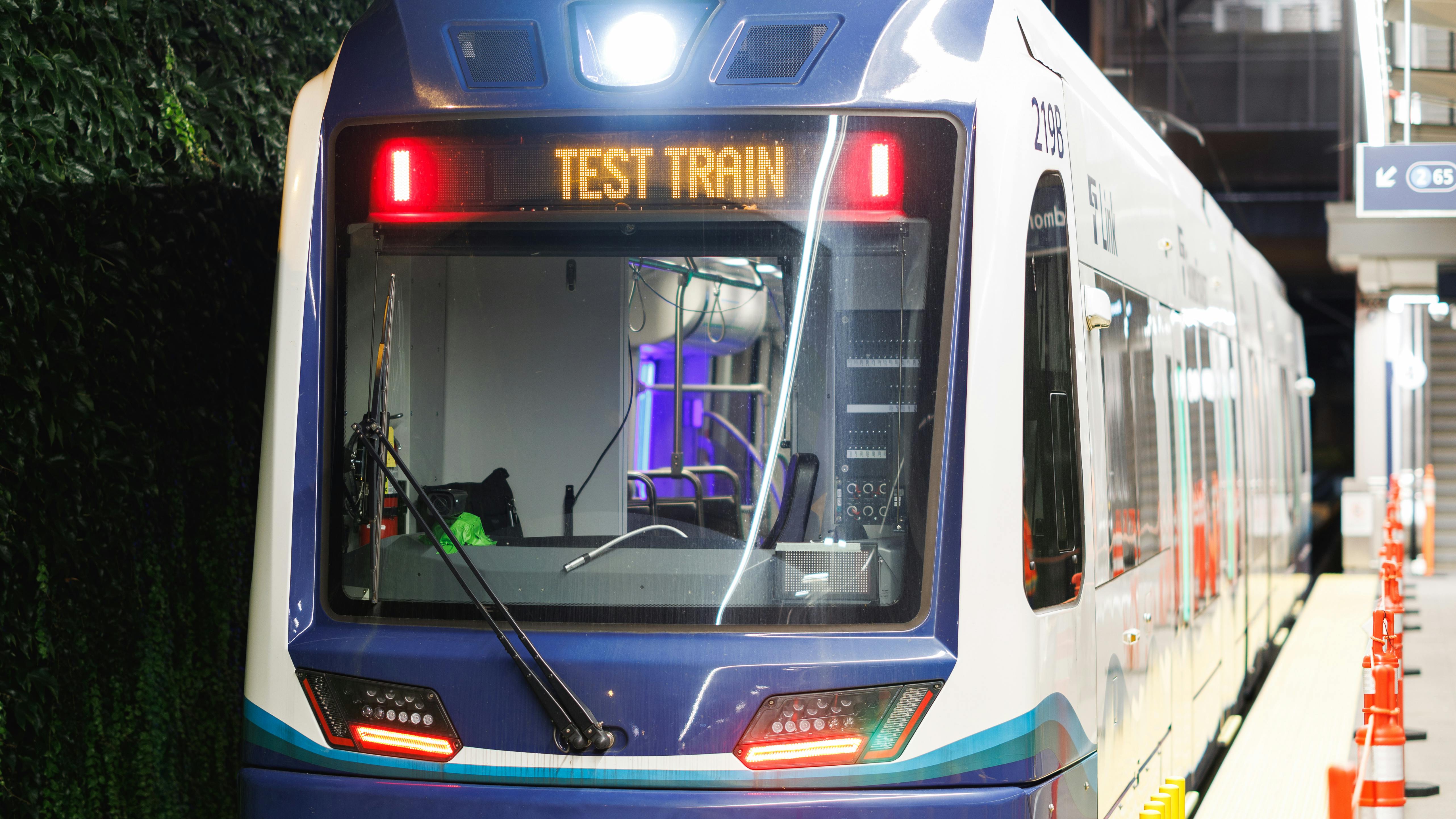 A Sound Transit Link light-rail vehicle.