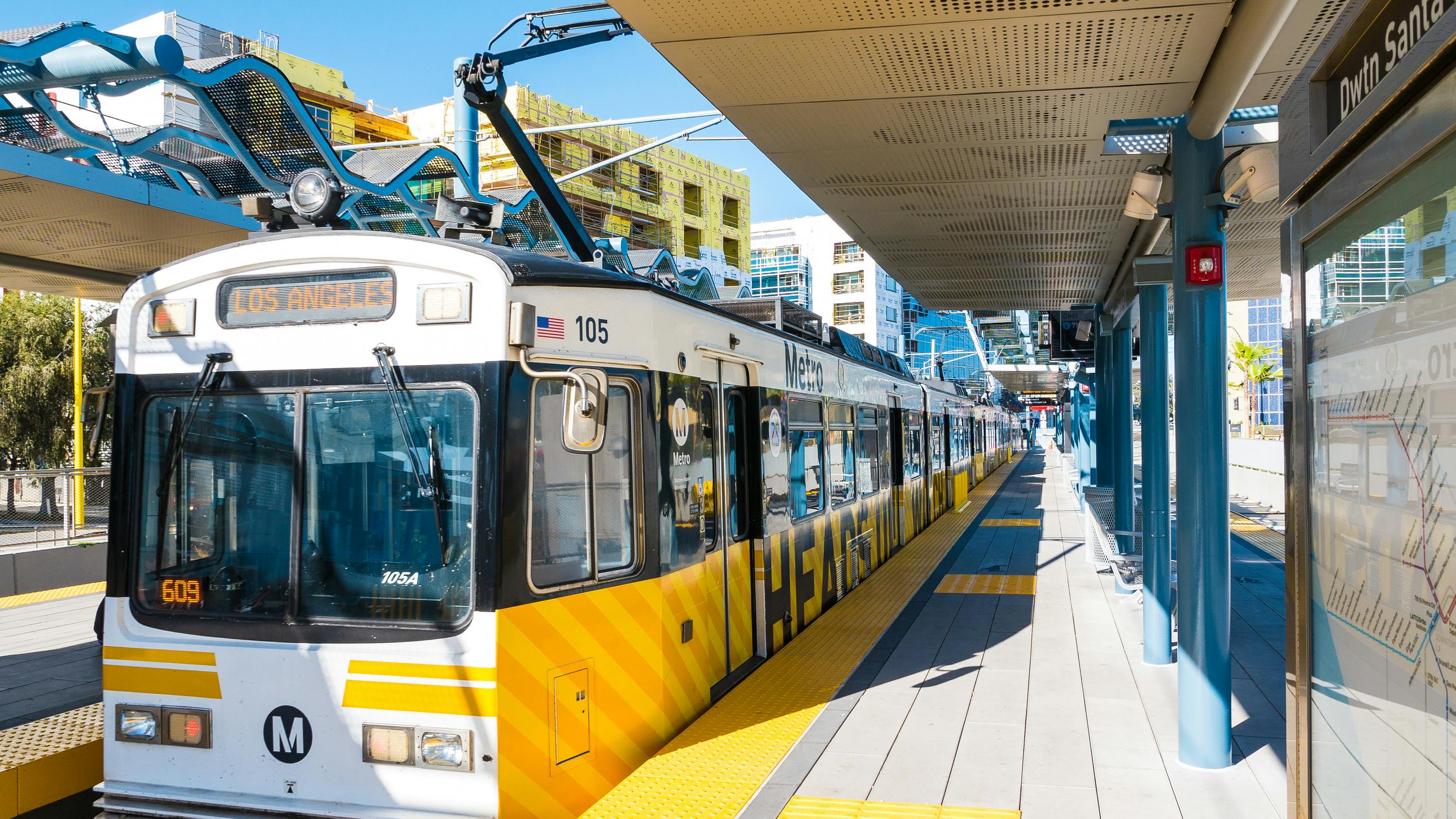 L.A. Metro light-rail platform looking east In downtown Santa Monica, California.