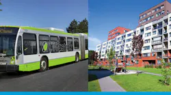 A rendering of a Connecticut Transit bus and a housing community. A rendering of a Connecticut Transit bus and a housing community.