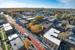 An aerial view of the Columbus Avenue bus lanes in November 2021. An aerial view of the Columbus Avenue bus lanes in November 2021.