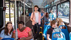 Riders sit on a PSTA bus. Riders sit on a PSTA bus.