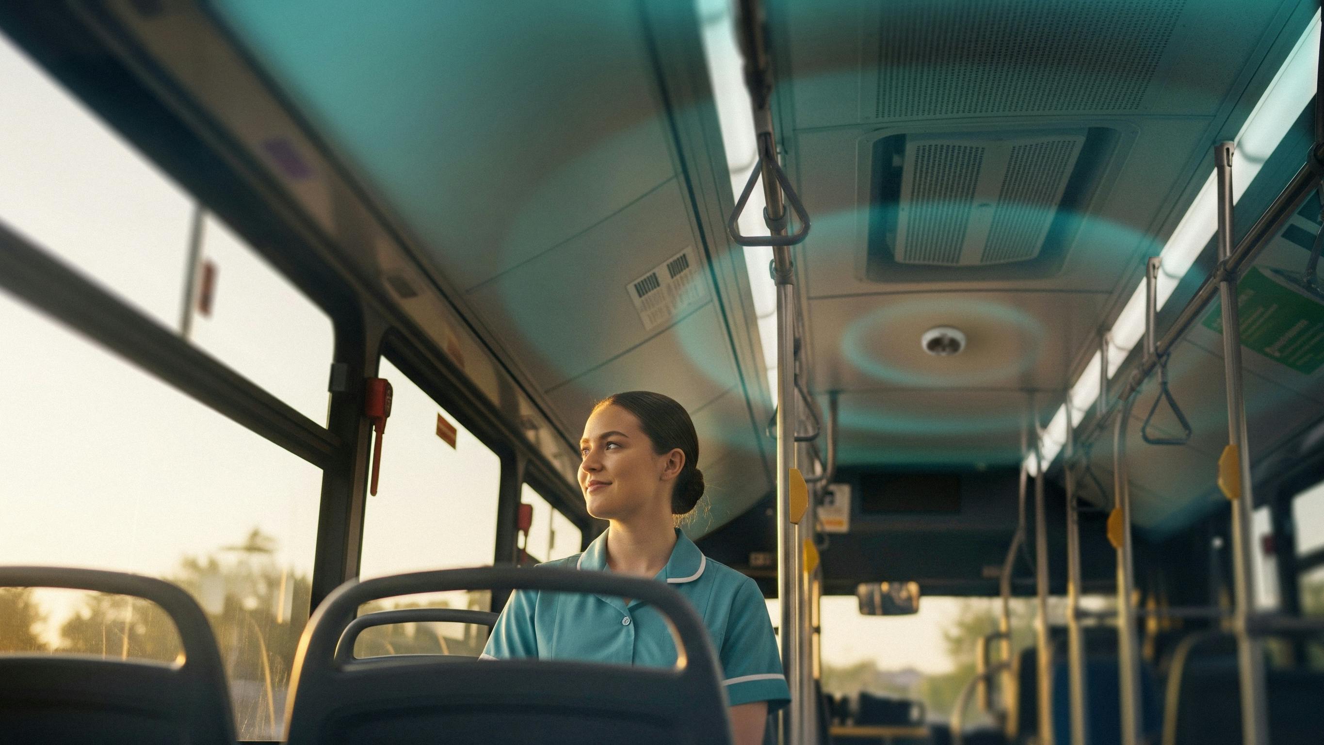 nurse sitting transit interior sunset protection
